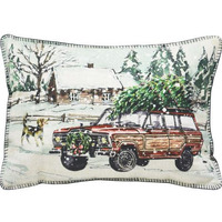 13"" X 18"" White Green Black And Red Zippered Polyester Christmas Holiday Van Throw Pillow