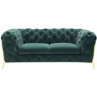 Glam 74"" Green Velvet And Gold Loveseat