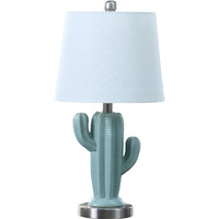 22"" Pale Blue Green Ceramic Cactus Table Lamp With White Shade