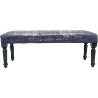 47"" Blue And Cream Abstract Design Blue Leg Upholstered Bench