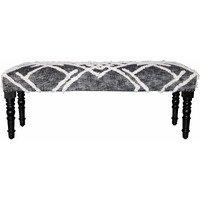 47"" Gray And White Geometric Cotton Upholstered Distressed Bench