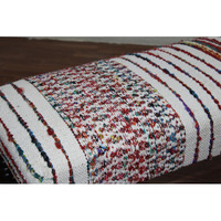 47"" Ivory Red And Pink Black Leg Chevron Stripe Upholstered Bench