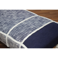 47"" Blue And Gray Textural White Leg Upholstered Bench