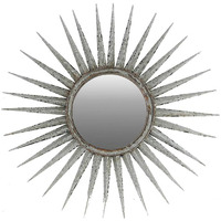 30"" Antiqued Silver Gray Sunburst Wall Mounted Accent Mirror