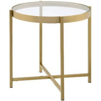24"" Gold And Clear Glass And Metal Round End Table