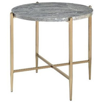24"" Champagne And Light Gray Manufactured Wood And Metal Round End Table