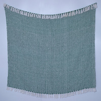 Green Woven Cotton Chevron Herringbone Throw