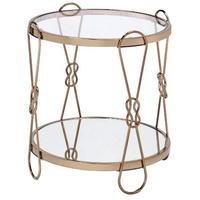 23"" Gold Mirrored And Metal Round End Table With Shelf