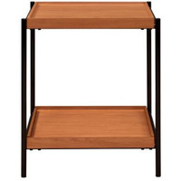 24"" Black And Honey Oak Wood And Metal Square End Table With Shelf