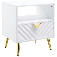 22"" White Manufactured Wood And Metal Rectangular End Table With Drawer And Shelf