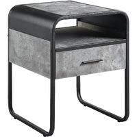 22"" Black And Concrete Gray Manufactured Wood And Metal Square End Table With Drawer And Shelf