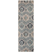 10' Runner Ivory Blue And Gray Floral Stain Resistant Runner Rug