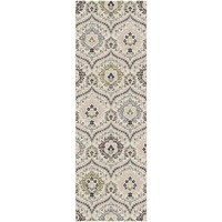 12' Ivory Gray And Olive Floral Stain Resistant Runner Rug