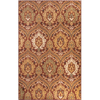 5' X 8' Red Olive And Gold Floral Stain Resistant Area Rug