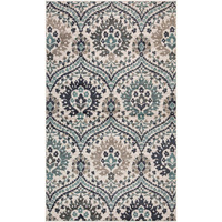 7' X 9' Ivory Blue And Gray Floral Stain Resistant Area Rug