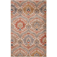 7' X 9' Ivory Orange And Gray Floral Stain Resistant Area Rug