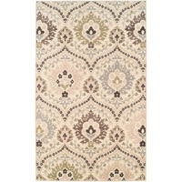 8' X 10' Ivory Gray And Olive Floral Stain Resistant Area Rug