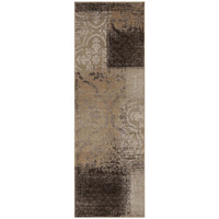 8' Beige Gray And Black Damask Distressed Stain Resistant Runner Rug
