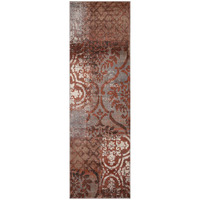 8' Rust And Gray Damask Distressed Stain Resistant Runner Rug