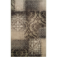 4' X 6' Tan And Brown Damask Distressed Stain Resistant Area Rug