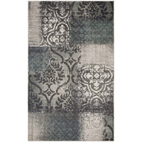 5' X 8' Teal And Gray Damask Distressed Stain Resistant Area Rug