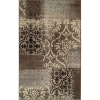 8' X 10' Ivory Light Blue Damask Distressed Stain Resistant Area Rug