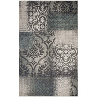 8' X 10' Teal And Gray Damask Distressed Stain Resistant Area Rug