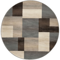 5' Round Grey-Brown Round Patchwork Power Loom Stain Resistant Area Rug