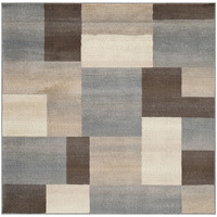 8' Square Grey Square Patchwork Power Loom Stain Resistant Area Rug