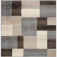 8' Square Grey-Brown Square Patchwork Power Loom Stain Resistant Area Rug