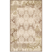 5' X 8' Brown Damask Power Loom Distressed Stain Resistant Area Rug