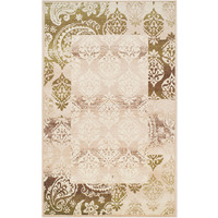 8' X 10' Beige Damask Power Loom Distressed Stain Resistant Area Rug