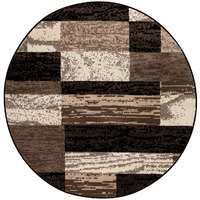 8' Round Chocolate Round Patchwork Power Loom Stain Resistant Area Rug