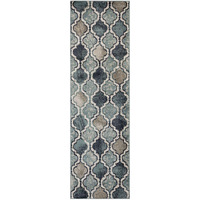 8' Deep Royal Quatrefoil Power Loom Distressed Stain Resistant Runner Rug