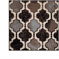 8' Square Chocolate Square Quatrefoil Power Loom Distressed Stain Resistant Area Rug