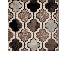 8' Square Ivory Square Quatrefoil Power Loom Distressed Stain Resistant Area Rug