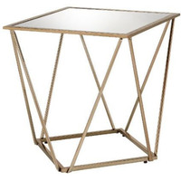 24"" Champagne And Silver Glass And Metal Square Mirrored End Table
