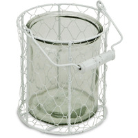 6"" White And Clear Wire Basket And Glass Jar
