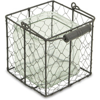 5.5"" Brown And Clear Square Wire Basket And Glass Jar