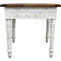 24"" Ivory And Brown Solid Wood Square End Table