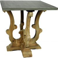 24"" Natural Brown And Gray Metal And Solid Wood Square End Table