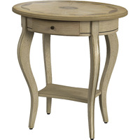 26"" Beige Manufactured Wood Oval End Table With Drawer And Shelf
