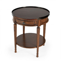 26"" Medium Brown Manufactured Wood Round End Table With Drawer And Shelf