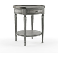 26"" Gray Manufactured Wood Round End Table With Drawer And Shelf