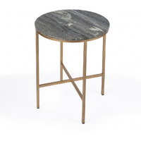 23"" Brass And Gray Marble Round End Table