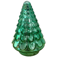 7"" Embossed Green Glass Christmas Tree Sculpture