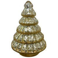 7"" Embossed Gold Glass Christmas Tree Sculpture
