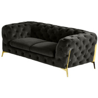74"" Dark Grey Gold Velour Chesterfield Love Seat