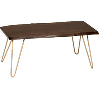 42"" Gold And Rustic Brown Solid Wood Live Edge Rectangular Coffee Table