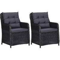 Vidaxl Patio Chairs 2 Pcs With Cushions Poly Rattan Black